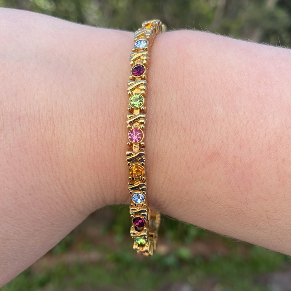 Gold Tone Multicolor Rhinestone Bracelet